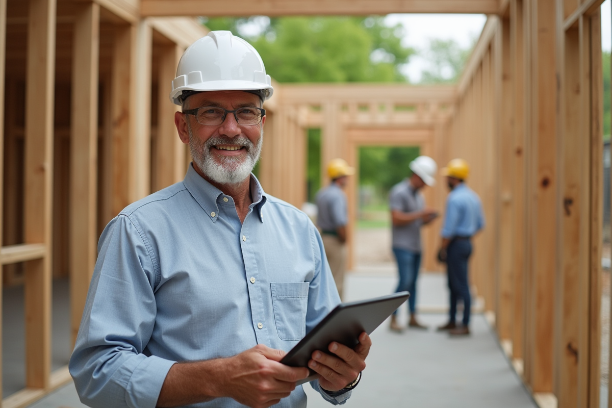 Expert en construction surveillant un chantier écologique