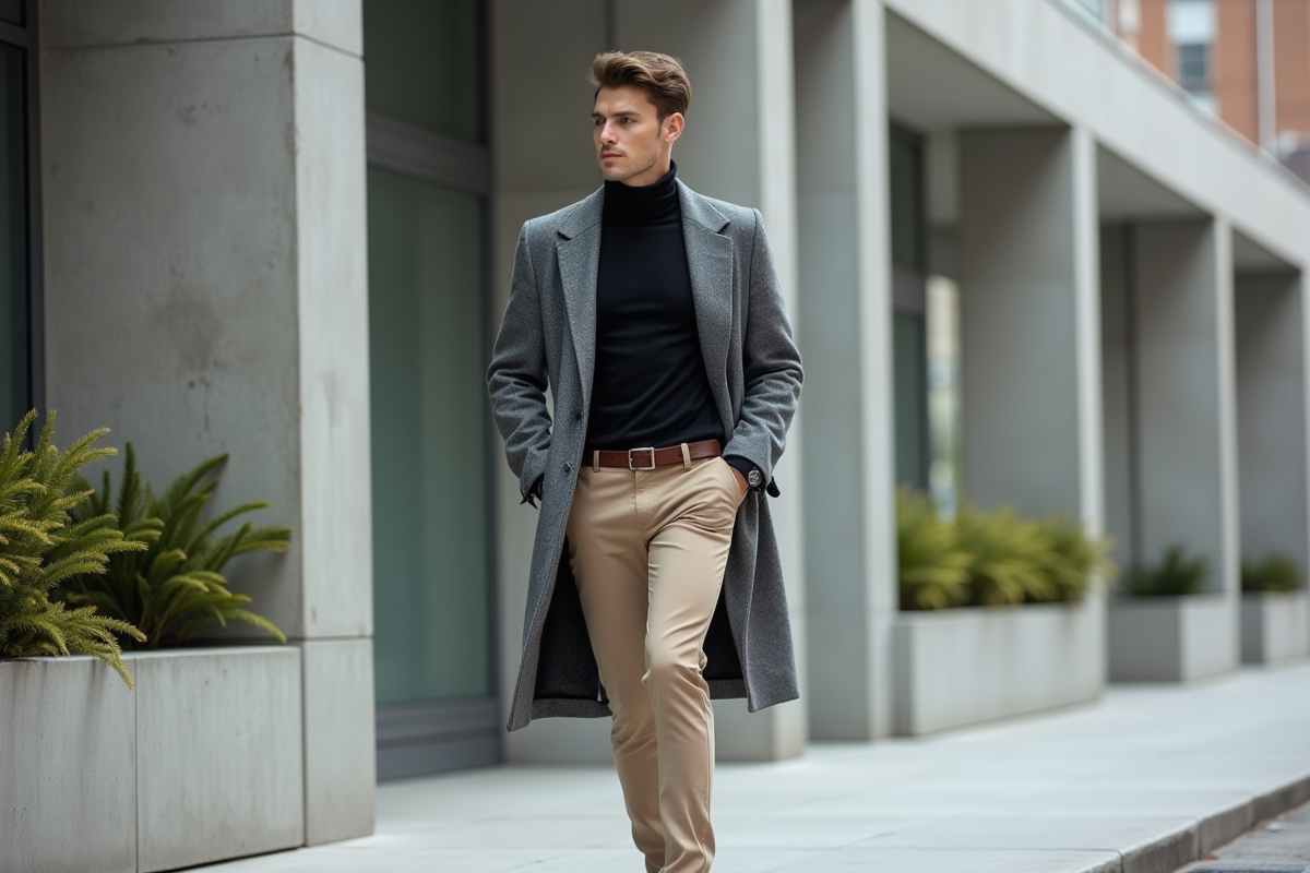 Jeune homme marche dans une rue urbaine moderne