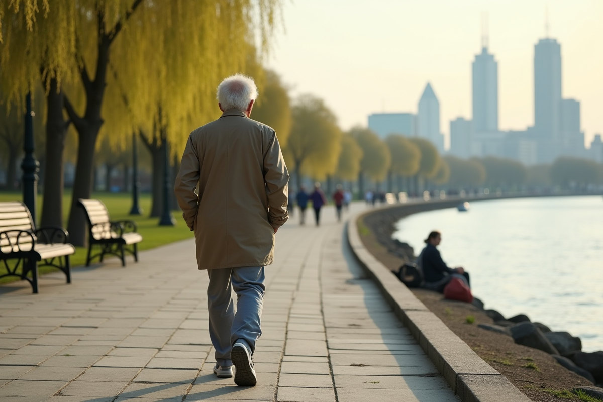 Homme âgé marche le long d