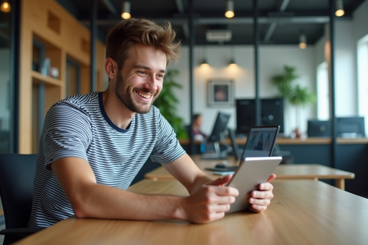 Jeune homme en réunion dans un espace coworking