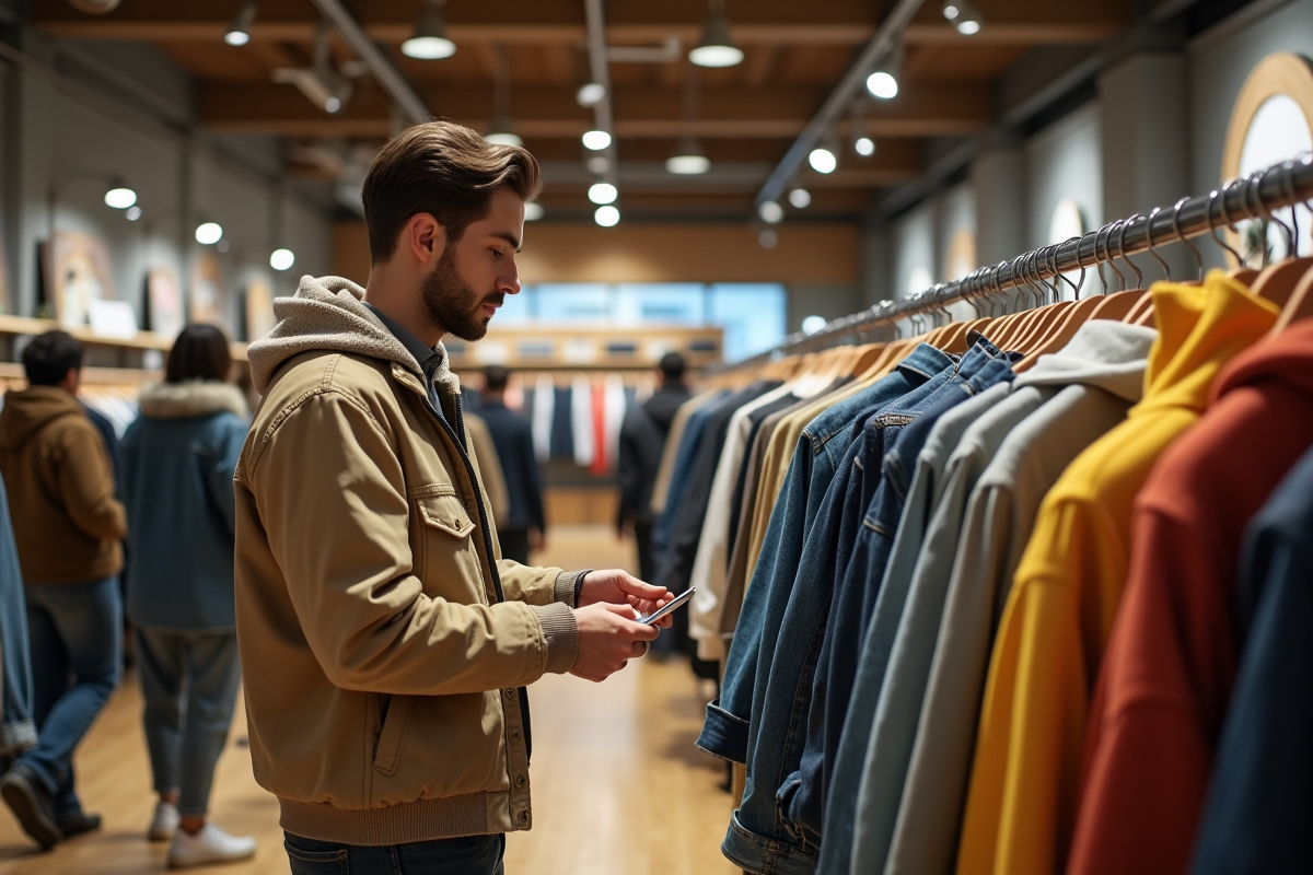 Jeune homme vérifiant les étiquettes de prix en magasin