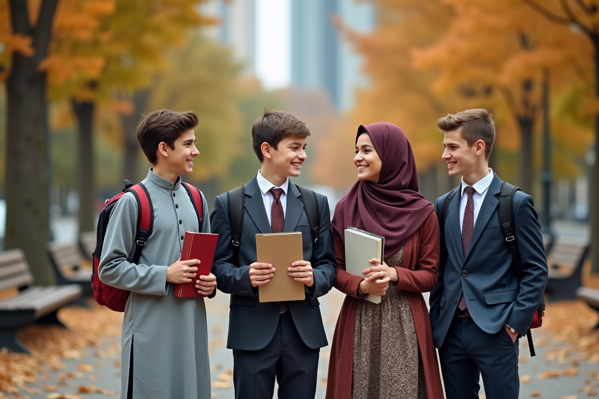 Jeunes amis de cultures différentes dans un parc en automne